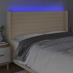 Čelo postele s LED krémové 183 x 16 x 118/128 cm textil - obrázek 4