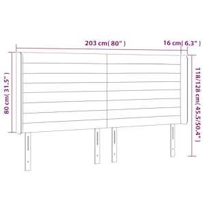 Čelo postele s LED tmavě šedé 203 x 16 x 118/128 cm textil - obrázek 6