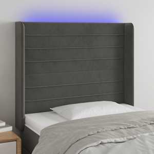 Čelo postele s LED tmavě šedé 83 x 16 x 118/128 cm samet - obrázek 1