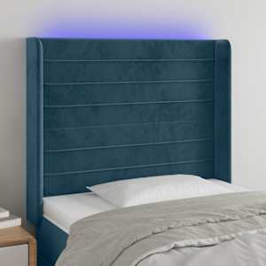 Čelo postele s LED tmavě modré 83 x 16 x 118/128 cm samet - obrázek 1
