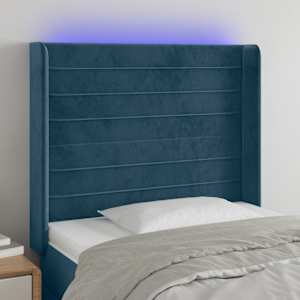 LED posteljno vzglavje temno modro 83x16x118/128 cm žamet