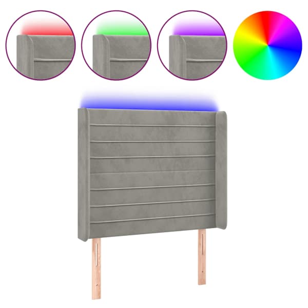vidaXL LED-voodipeats, helehall, 103x16x118/128 cm, samet