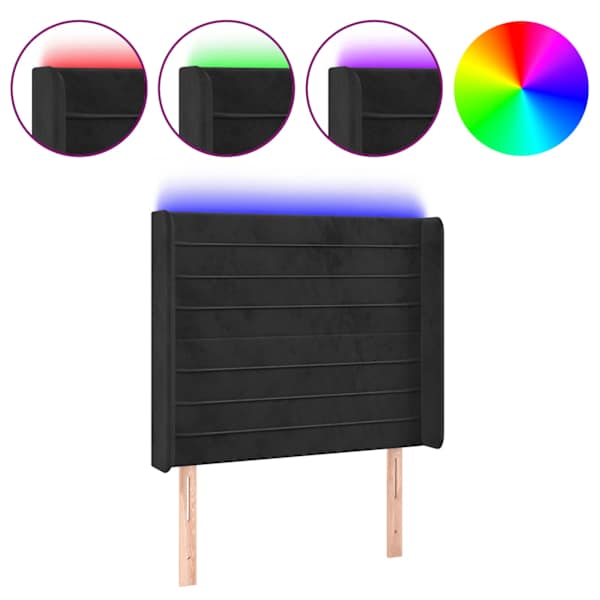 vidaXL LED-voodipeats, must, 103x16x118/128 cm, samet