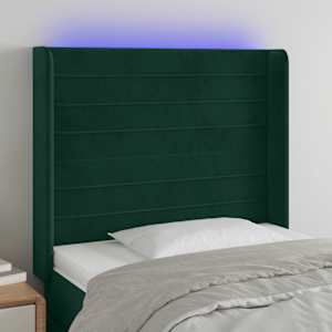 Čelo postele s LED tmavě zelené 103 x 16 x 118/128 cm samet - obrázek 1