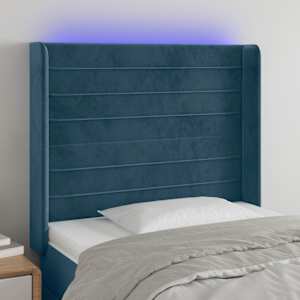 Čelo postele s LED tmavě modré 103 x 16 x 118/128 cm textil - obrázek 1