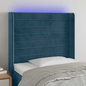 LED posteljno vzglavje temno modro 103x16x118/128 cm žamet