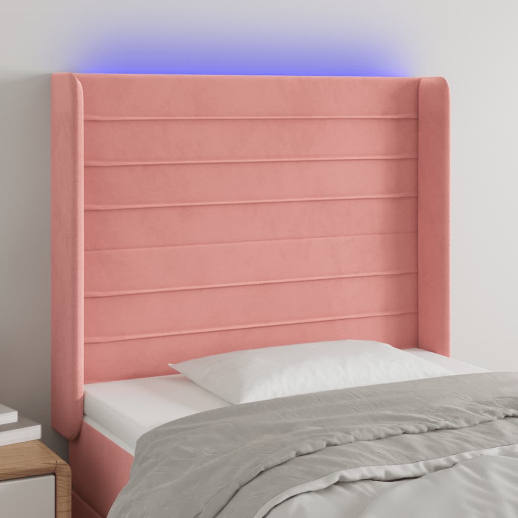 vidaXL Tăblie de pat cu LED, roz, 103x16x118/128 cm, catifea