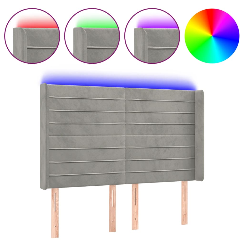 Thumbnail - vidaXL LED Kopfteil Hellgrau 147x16x118/128 cm Samt