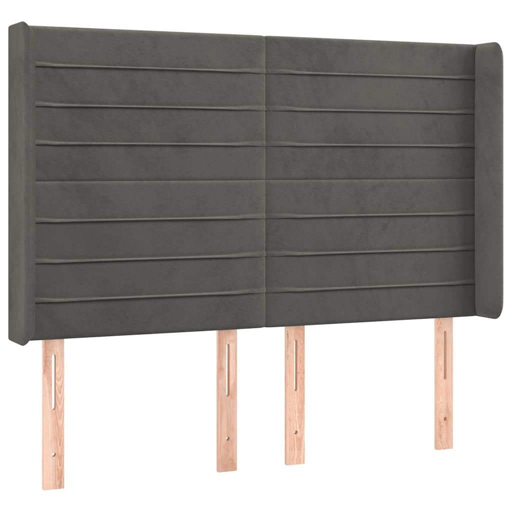 vidaXL Hoofdbord LED 147x16x118/128 cm fluweel donkergrijs grijs, foto 4