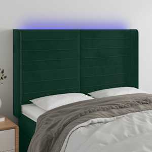 Čelo postele s LED tmavě zelené 147 x 16 x 118/128 cm samet - obrázek 1