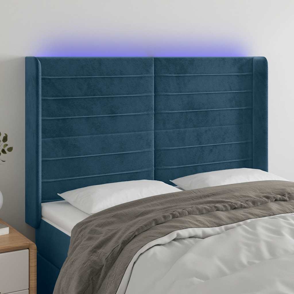 vidaXL LED Kopfteil Dunkelblau 147x16x118/128 cm Samt