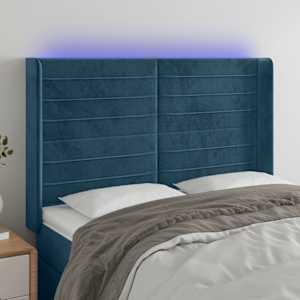 LED posteljno vzglavje temno modro 147x16x118/128 cm žamet