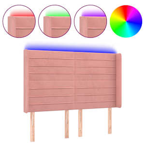 Čelo postele s LED růžové 147 x 16 x 118/128 cm samet - obrázek 2
