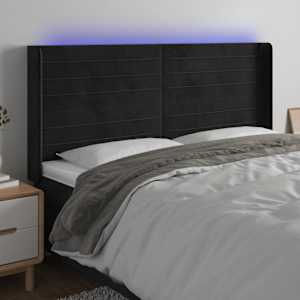 LED posteljno vzglavje črno 163x16x118/128 cm žamet