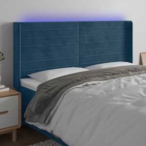 LED posteljno vzglavje temno modro 163x16x118/128 cm žamet