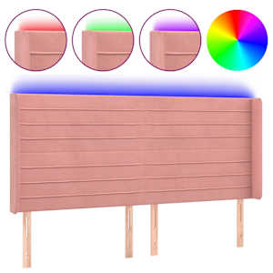 Čelo postele s LED růžové 163 x 16 x 118/128 cm samet - obrázek 2