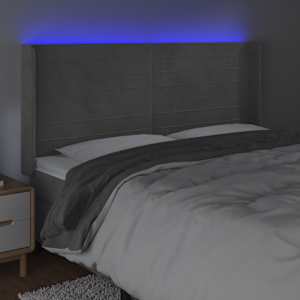 Čelo postele s LED světle šedé 183 x 16 x 118/128 cm samet - obrázek 4
