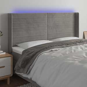 Čelo postele s LED světle šedé 183 x 16 x 118/128 cm samet - obrázek 1