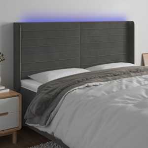 Čelo postele s LED tmavě šedé 183 x 16 x 118/128 cm samet - obrázek 1