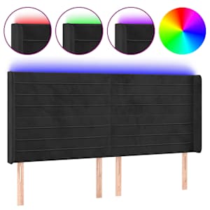 vidaXL LED-voodipeats, must, 183x16x118/128 cm, samet