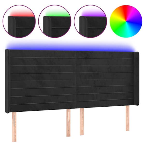 vidaXL LED-voodipeats, must, 183x16x118/128 cm, samet