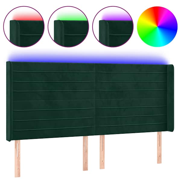 vidaXL LED-voodipeats, tumeroheline, 183x16x118/128 cm, samet