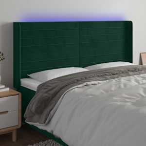 Čelo postele s LED tmavě zelené 183 x 16 x 118/128 cm samet - obrázek 1