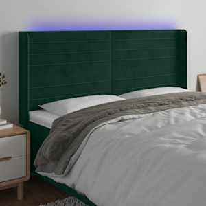 LED posteljno vzglavje temno zeleno 183x16x118/128 cm žamet