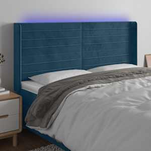 LED posteljno vzglavje temno modro 183x16x118/128 cm žamet