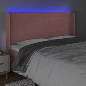 Čelo postele s LED růžové 183 x 16 x 118/128 cm samet - obrázek 4