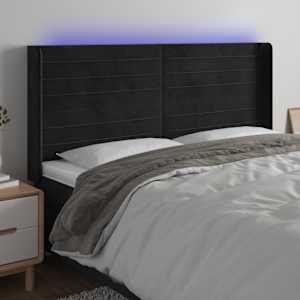 LED posteljno vzglavje črno 203x16x118/128 cm žamet
