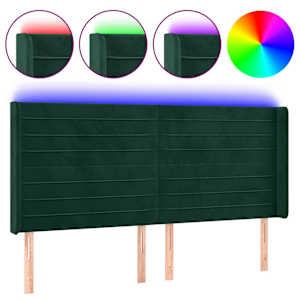 Čelo postele s LED tmavě zelené 203 x 16 x 118/128 cm samet - obrázek 2