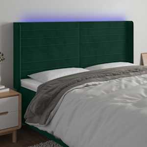 Čelo postele s LED tmavě zelené 203 x 16 x 118/128 cm samet - obrázek 1