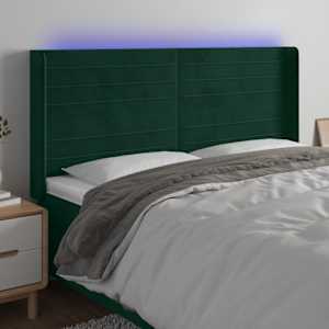LED posteljno vzglavje temno zeleno 203x16x118/128 cm žamet