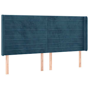 Čelo postele s LED tmavě modré 203 x 16 x 118/128 cm samet - obrázek 3