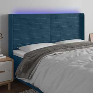 LED posteljno vzglavje temno modro 203x16x118/128 cm žamet