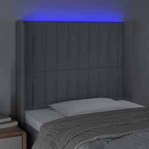 Čelo postele s LED světle šedé 83 x 16 x 118/128 cm textil - obrázek 4