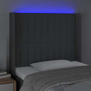 Čelo postele s LED tmavě šedé 83 x 16 x 118/128 cm textil - obrázek 4