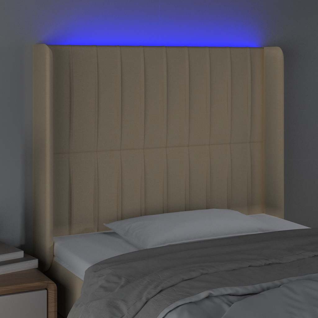 vidaXL Hoofdbord LED 83x16x118/128 cm stof crèmekleurig, foto 2