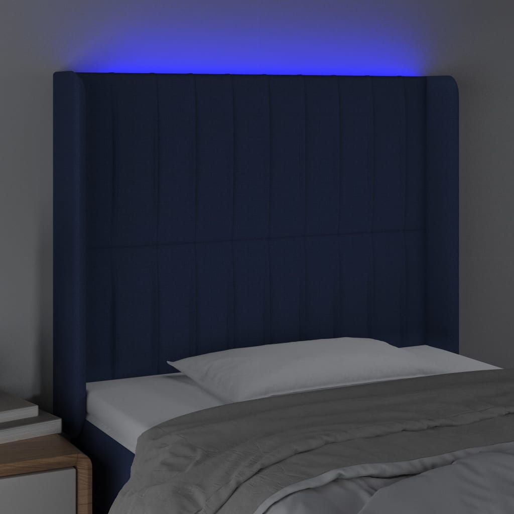 gultas galvgalis ar LED, 83x16x118/128 cm, zils audums | Stepinfit.lv