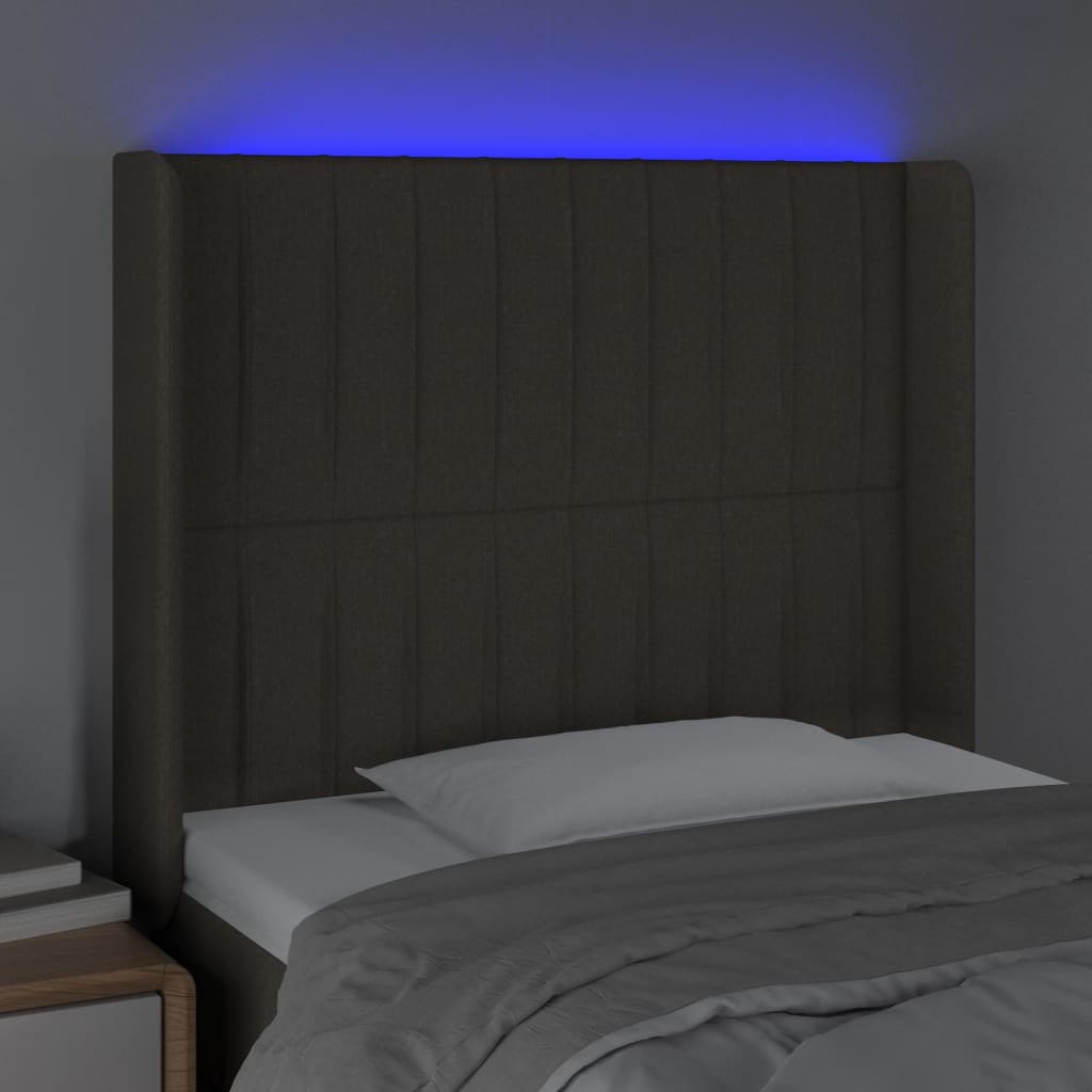 gultas galvgalis ar LED, 93x16x118/128 cm, pelēkbrūns audums | Stepinfit.lv