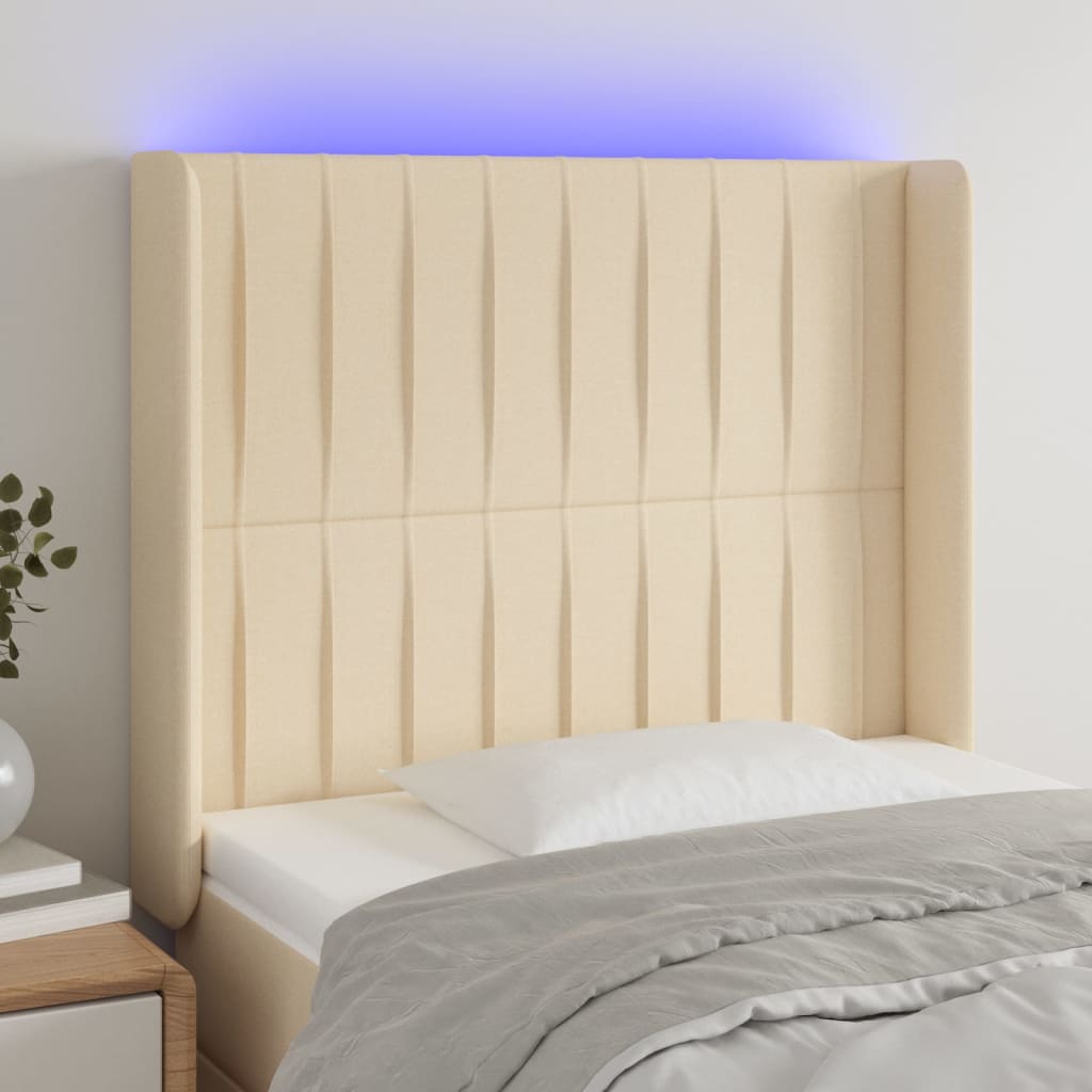 vidaXL Tăblie de pat cu LED, crem, 93x16x118/128 cm, textil