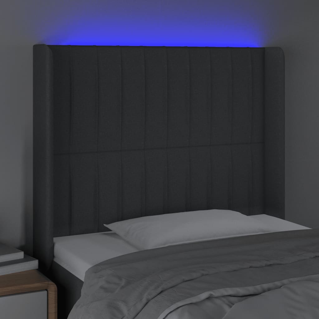 gultas galvgalis ar LED, 103x16x118/128 cm, tumši pelēks audums | Stepinfit.lv