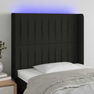 Čelo postele s LED černé 103 x 16 x 118/128 cm textil - obrázek 1