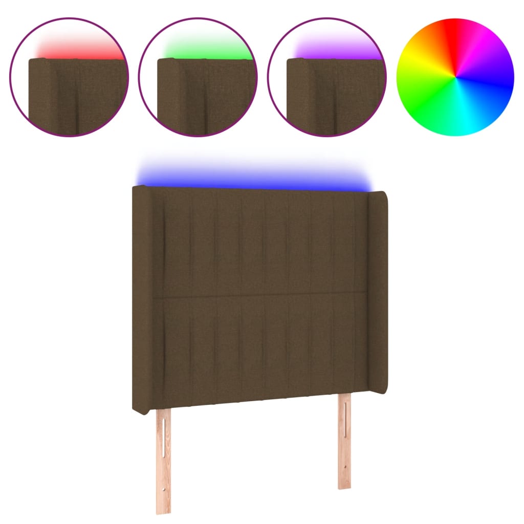 vidaXL Čelo postele s LED tmavě hnědé 103 x 16 x 118/128 cm textil
