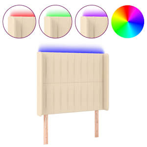 Čelo postele s LED krémové 103 x 16 x 118/128 cm textil - obrázek 2
