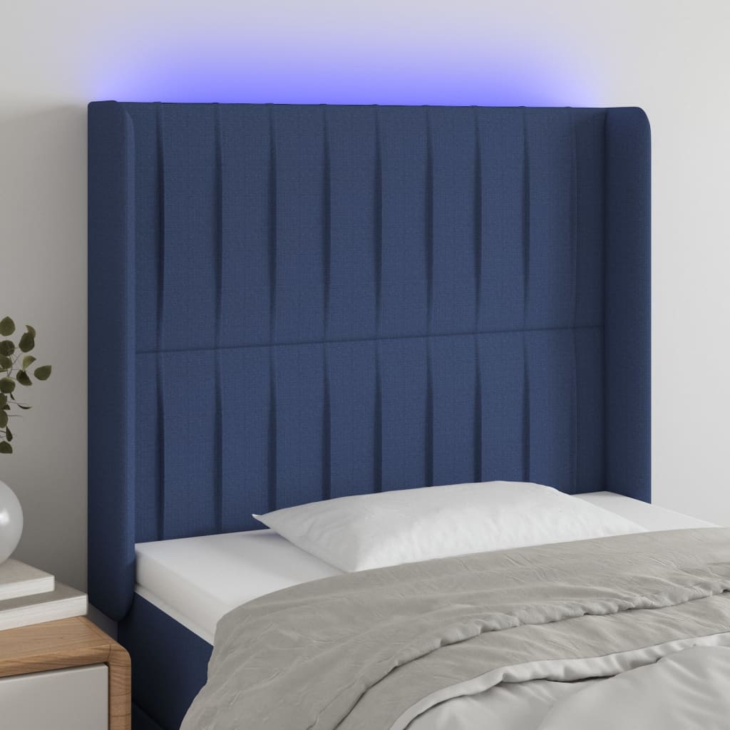 vidaXL Tête de lit à LED Bleu 103x16x118/128 cm Tissu
