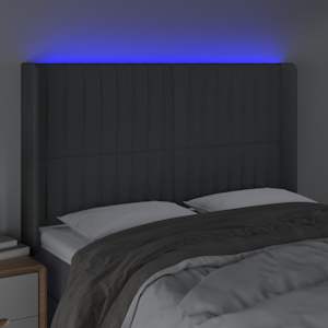 Čelo postele s LED tmavě šedé 147 x 16 x 118/128 cm textil - obrázek 4