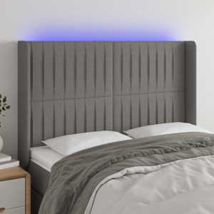 Čelo postele s LED tmavě šedé 147 x 16 x 118/128 cm textil - obrázek 1