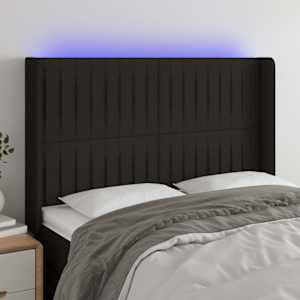 Čelo postele s LED černé 147 x 16 x 118/128 cm textil - obrázek 1